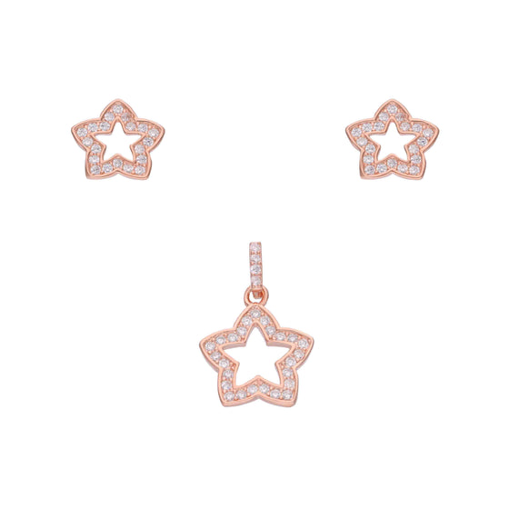 Cute Twinkling Stars Zircon Silver Pendant & Earrings Set