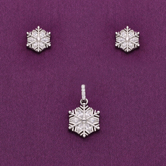 Snowflake Zircon Silver Pendant & Earrings Set