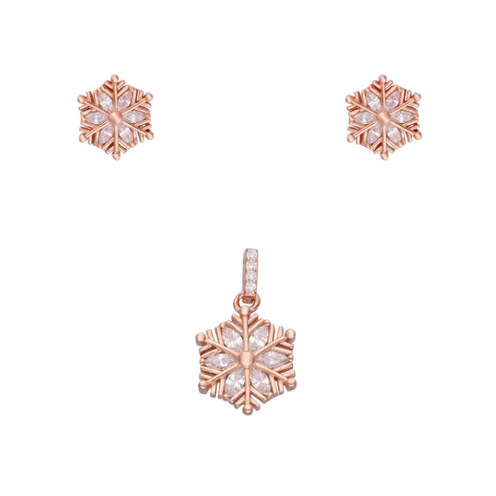 Snowflake Zircon Silver Pendant & Earrings Set