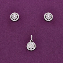  Round Cut Zircon Silver Pendant & Earrings Set