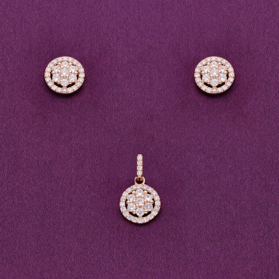 Round Cut Zircon Silver Pendant & Earrings Set