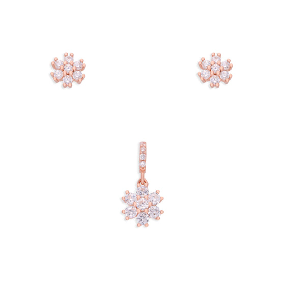 Trendy Floral Zircon Silver Pendant & Earrings Set