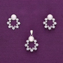  Zircon Crown Pearl Silver Pendant & Earrings Set