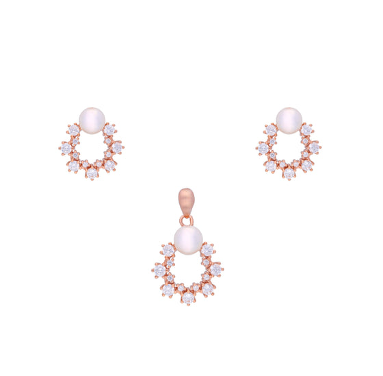 Zircon Crown Pearl Silver Pendant & Earrings Set