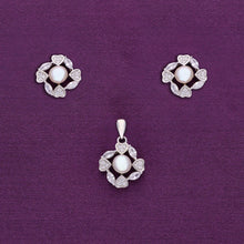  Diamond Hearts & Pearl Silver Pendant & Earrings Set