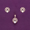 Classic Pattern Diamond & Pearl Silver Pendant & Earrings Set