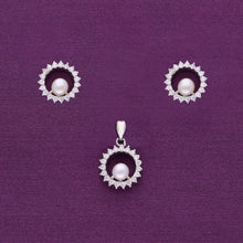  Dainty Diamante Pearl Silver Pendant & Earrings Set