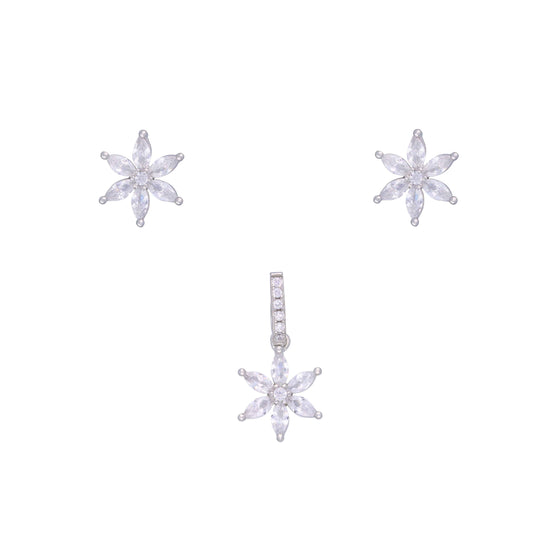 Crystal Flowers Silver Pendant & Earrings Set