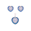 Royal Blue Diamond Heart Silver Earrings & Pendant Set