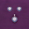 Royal Blue Diamond Heart Silver Earrings & Pendant Set