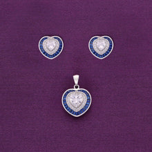  Royal Blue Diamond Heart Silver Earrings & Pendant Set