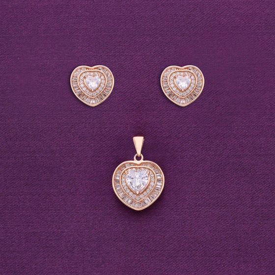 Royal Blue Diamond Heart Silver Earrings & Pendant Set