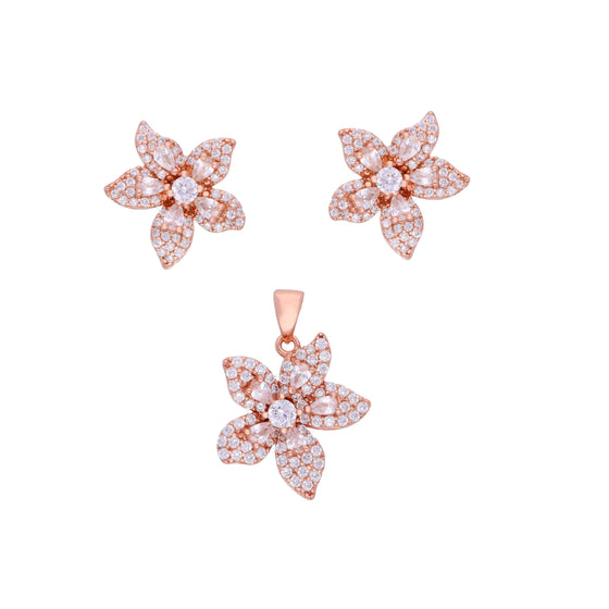 Shimmering Blossoms Zircon Silver Pendant & Earrings Set