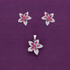 Shimmering Blossoms Zircon Silver Pendant & Earrings Set