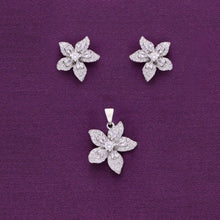  Shimmering Blossoms Zircon Silver Pendant & Earrings Set