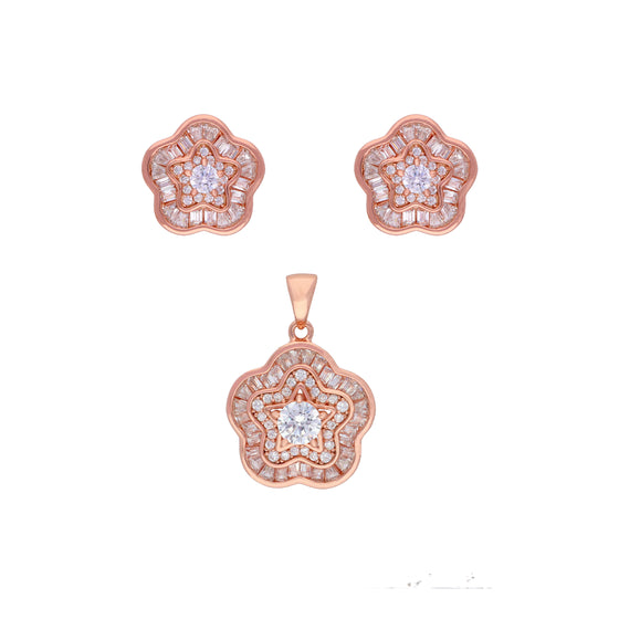 Stylish Curvy Stars Rose Gold Pendant & Earrings Set