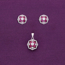  Pink & White Blooms Silver Pendant & Earrings Set