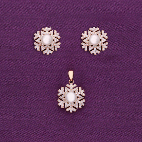 Snowflake Diamond & Pearl Silver Pendant & Earrings Set