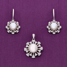  Precious Pearl Diamond Flare Silver Pendant & Earrings Set