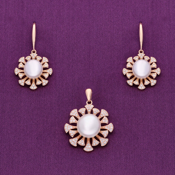 Precious Pearl Diamond Flare Silver Pendant & Earrings Set