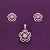 Double Floral Zircon Silver Pendant & Earrings Set