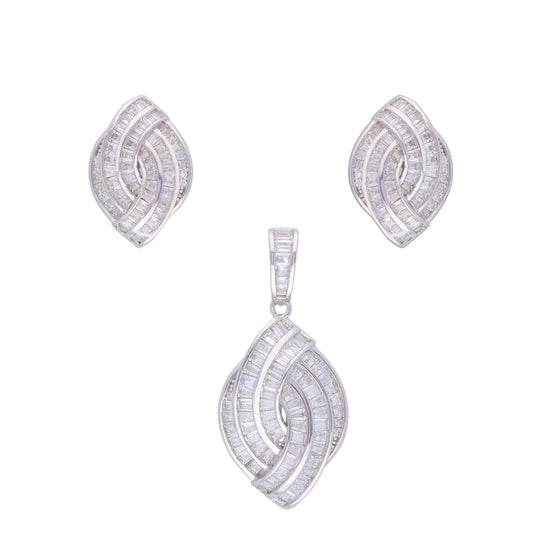 Pave Zircon Tear Drop Silver Pendant & Earrings Set