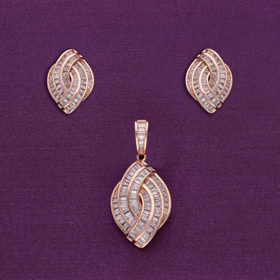 Pave Zircon Tear Drop Silver Pendant & Earrings Set