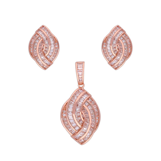 Pave Zircon Tear Drop Silver Pendant & Earrings Set