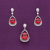 Stylish Drop Cut Pink Silver Pendant & Earrings Set