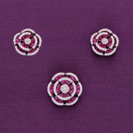 Crystal Blooms Silver Pendant & Earrings Set