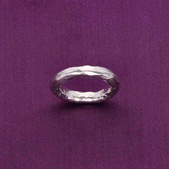 Chunky Hammered Band Silver Ring