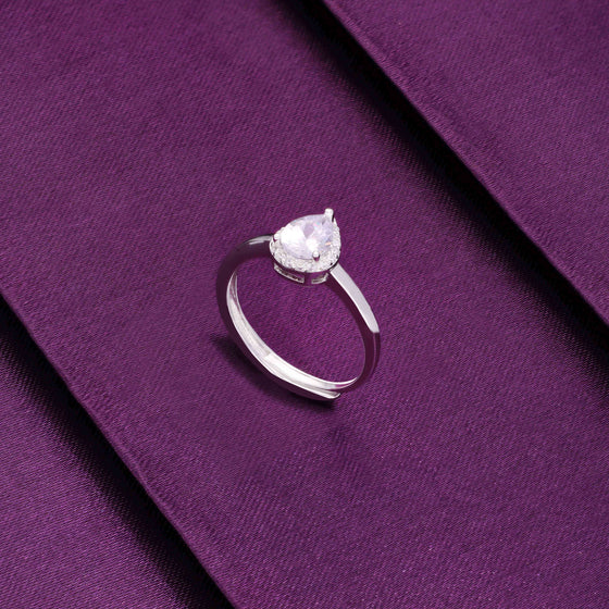 Drop-cut Simple Solitaire Silver Ring