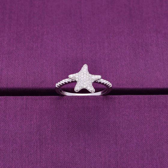 Shining Starfish Silver Minimal Ring