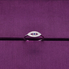  Single Evil Eye Blue and White Diamond Silver Ring