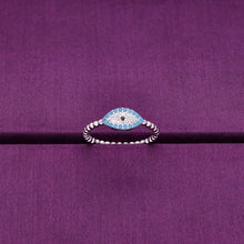  Single Evil Eye Diamond Studded Blue & White Silver Ring