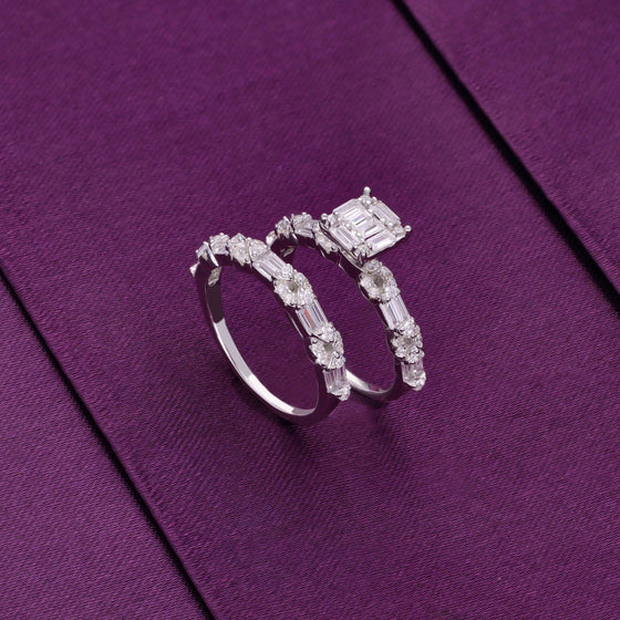 Sparkling Solitaire Silver Minimal Dual Rings