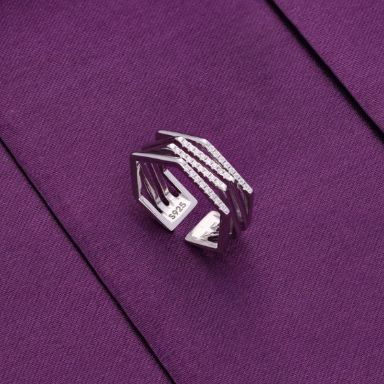 Stylish Criss Cross Layered Silver Minimal Ring