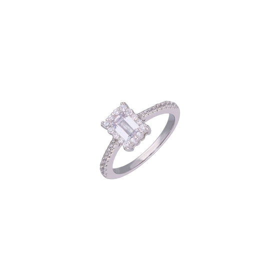 Minimalistic Square Crystal Classic Silver Ring