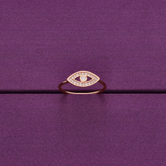 Single Evil Eye Diamond Studded Silver Ring