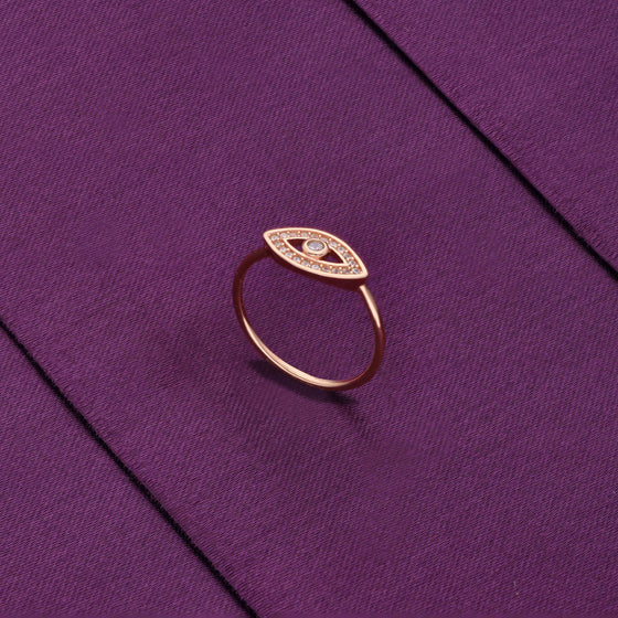 Single Evil Eye Diamond Studded Silver Ring