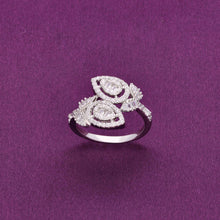  Leafy Teardrop Zircon Studded Silver Minimal Ring