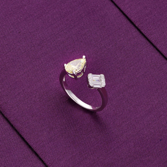 Stylish Teardrop And Square Zircon Silver Minimal Ring