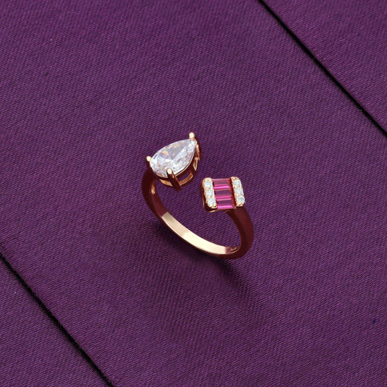 Stylish Teardrop And Square Zircon Silver Minimal Ring