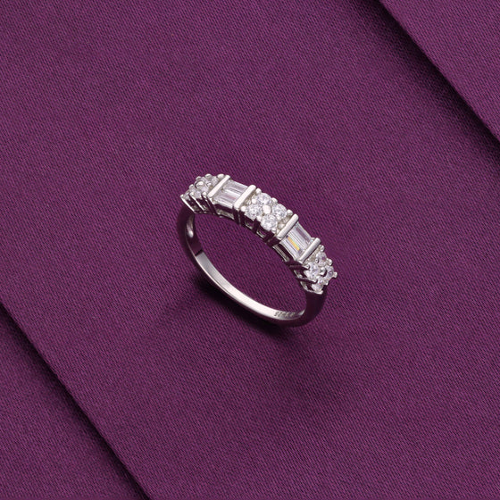Stylized Royale Zircon Studded Silver Ring
