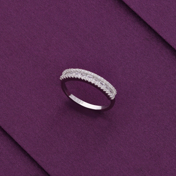 Minimalistic Zircon Plate Statement Silver Ring