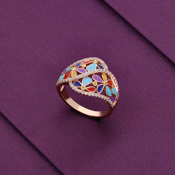 Colorful Bloom Silver Minimal Ring