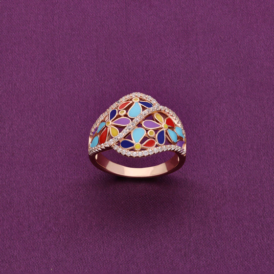 Colorful Bloom Silver Minimal Ring