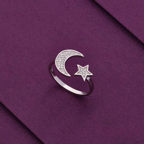 Minimalistic Moon & Star Silver Ring
