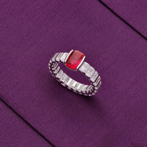 Trendy Pink And White Baguettes Silver Minimal Ring