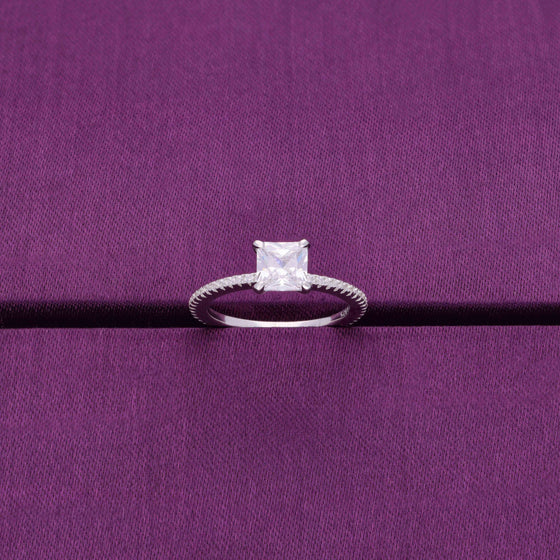 Square-cut Solitaire Silver Ring